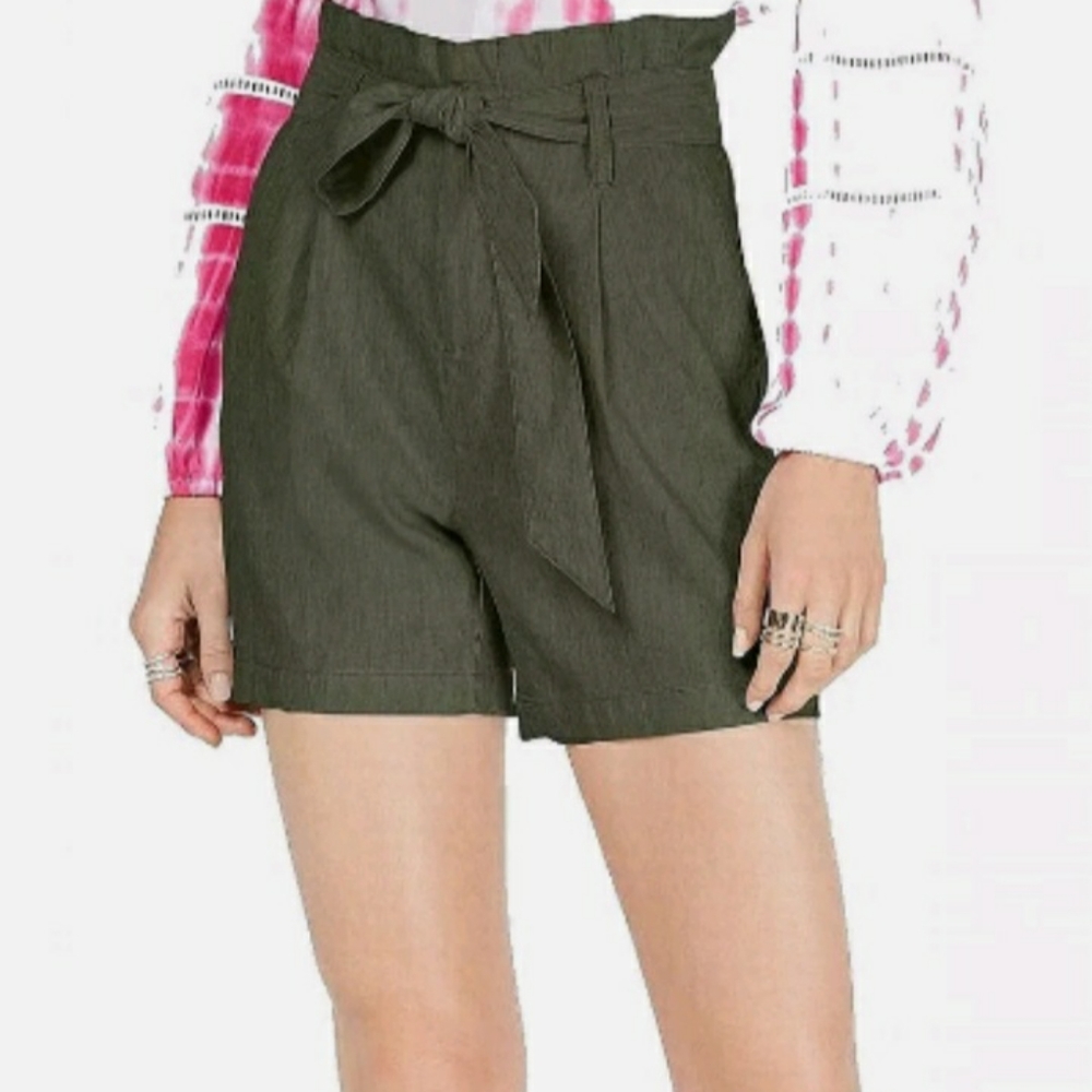 INC Womens Shorts Olive Green Size XL Tie Paperbag